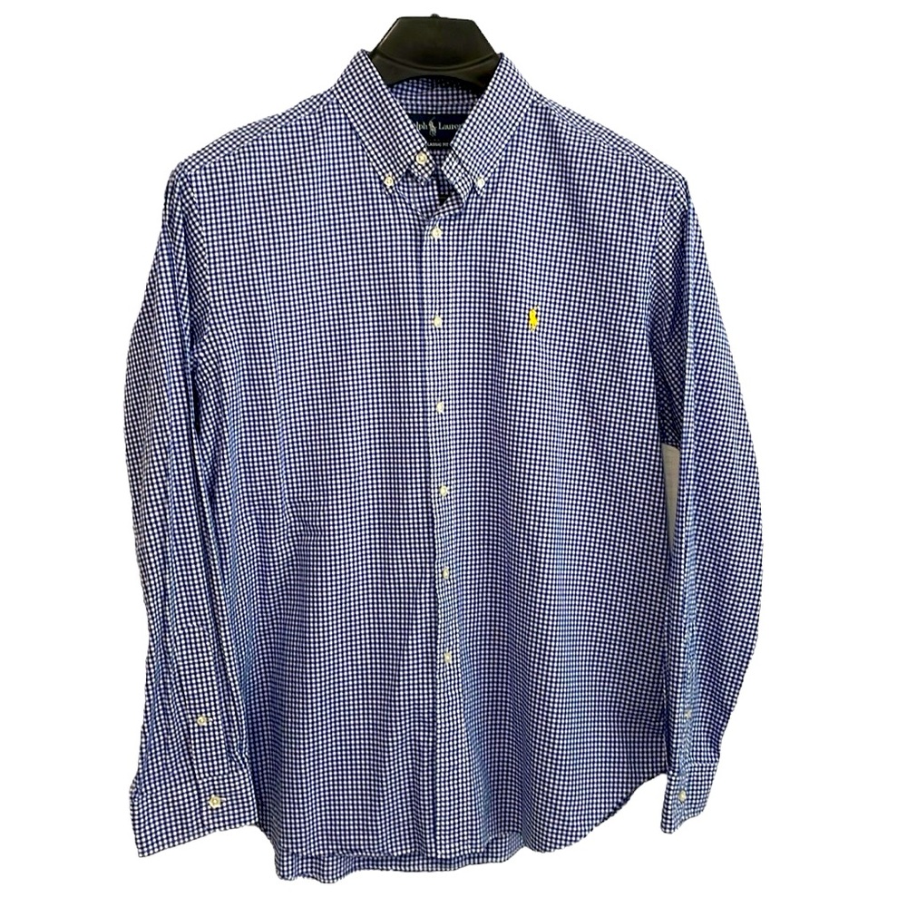 Ralph Lauren Vintage‎ men’s Size XL blue & white gingham check cotton shirt. EUC